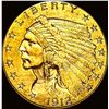 Image 1 : 1912 Indian Head Gold $2.5 Quarter Eagle CLOSELY UNCIRCULATED