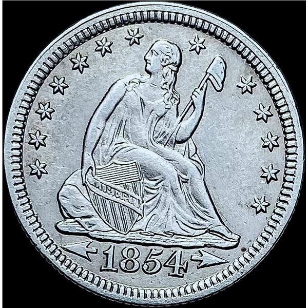 1854 Arrows Seated Liberty Quarter CHOICE AU