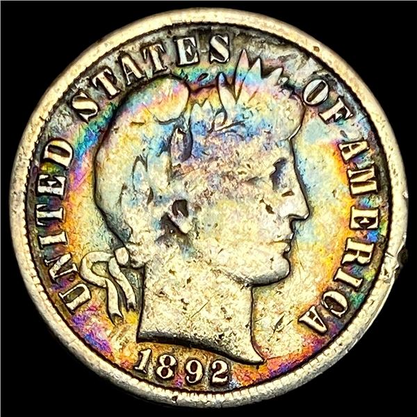 1892-S Toned Silver Barber Dime LIGHTLY CIRCULATED