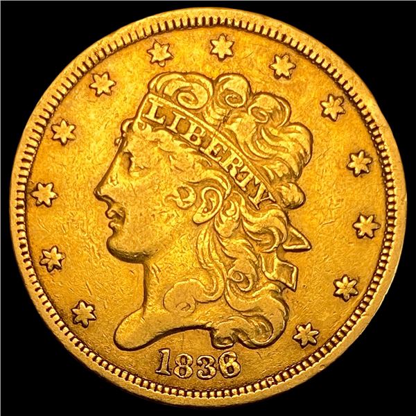 1836 Gold $5 Half Eagle NEARLY UNCIRCULATED