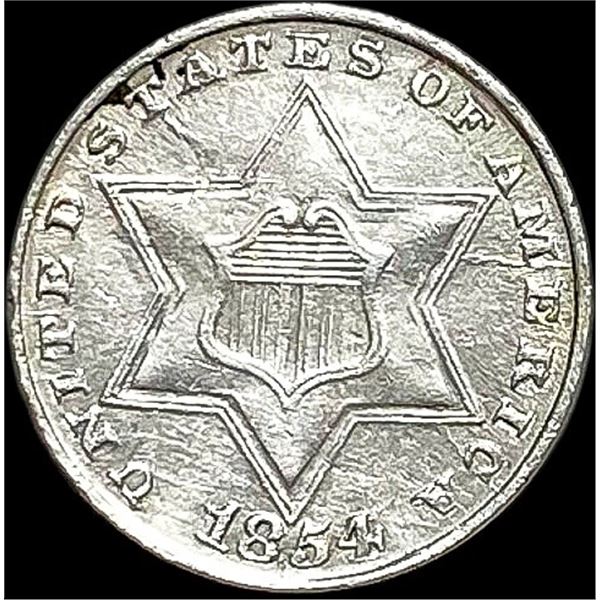1854 Silver Three-Cent Piece CLOSELY  UNCIRCULATED