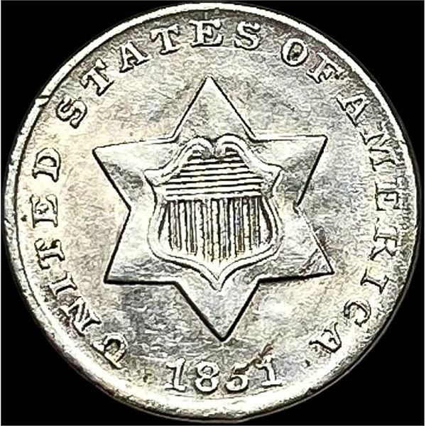 1851 Silver Three-Cent Piece NEARLY  UNCIRCULATED