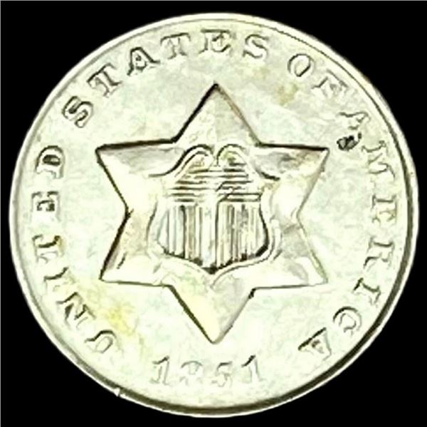 1851-O Silver Three-Cent Piece NEARLY UNCIRCULATED