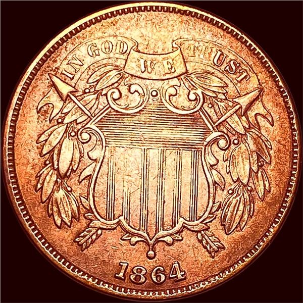 1864 Copper 2 Cents CHOICE AU