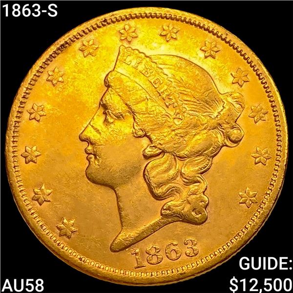 1863-S $20 Gold Double Eagle CHOICE AU