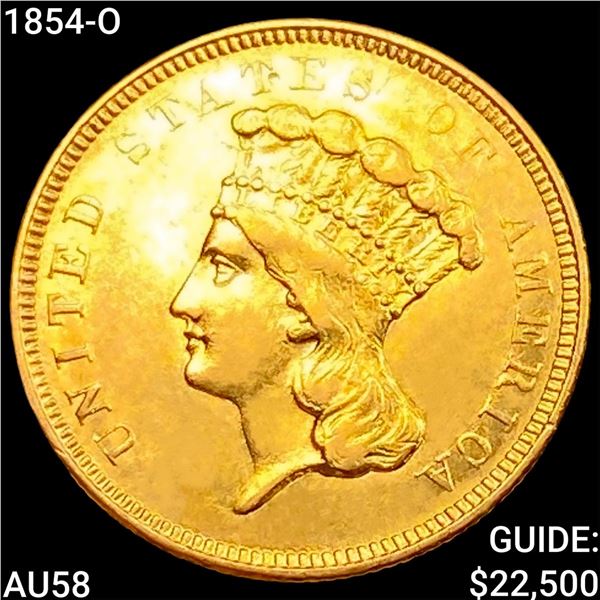 1854-O $3 Gold Piece CHOICE AU