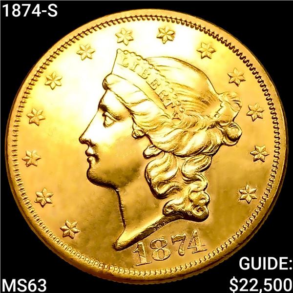 1874-S $20 Gold Double Eagle CHOICE BU