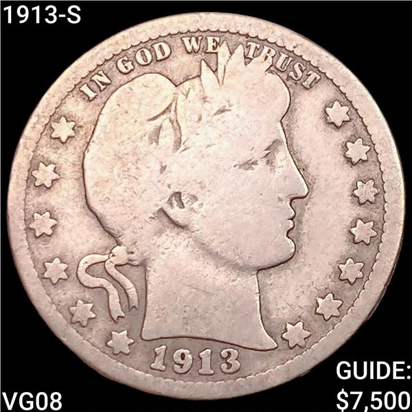 1913-S Barber Quarter NICELY CIRCULATED