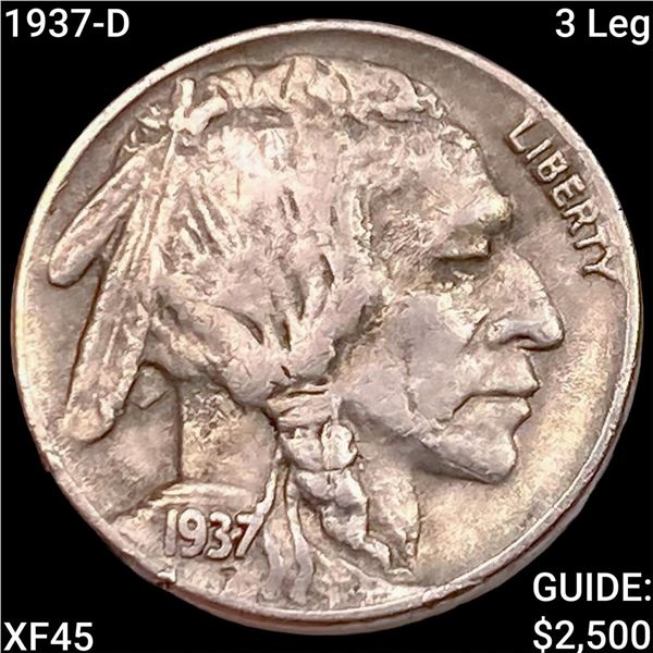 1937-D 3 Leg Buffalo Nickel NEARLY UNCIRCULATED