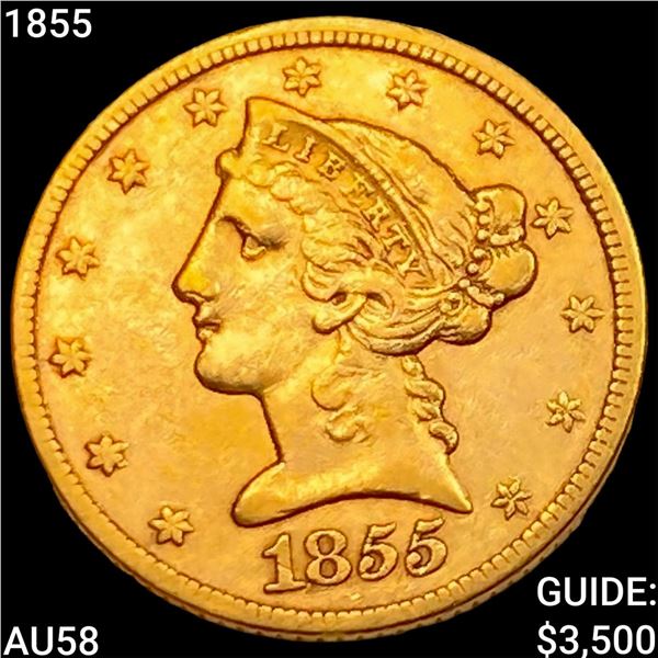 1855 $5 Gold Half Eagle CHOICE AU