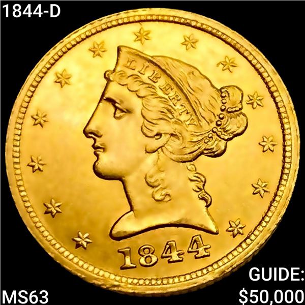 1844-D $5 Gold Half Eagle CHOICE BU