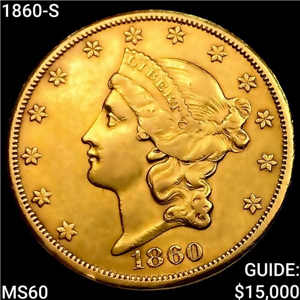 1860-S $20 Gold Double Eagle UNCIRCULATED