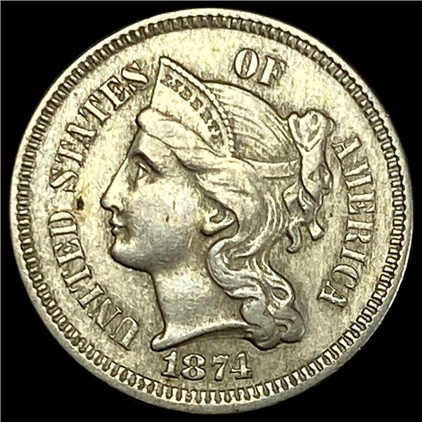 1874 Nickel Three-Cent Piece CLOSELY UNCIRCULATED
