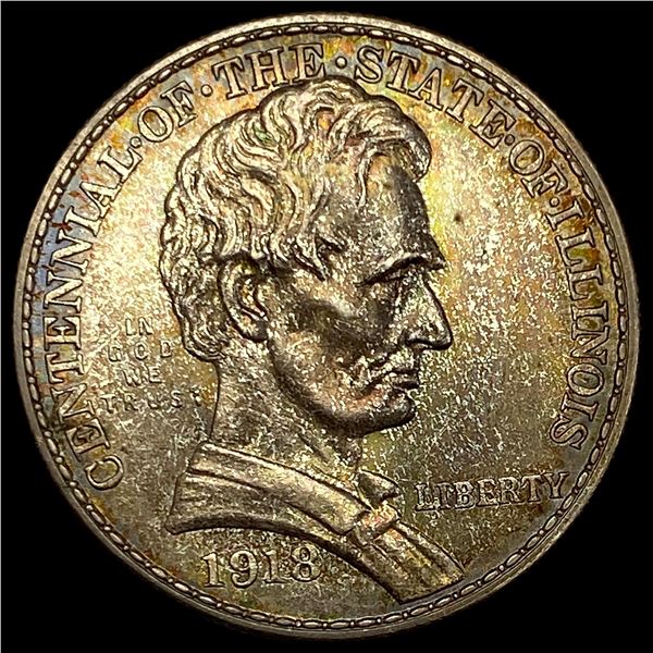 1918 Toned Silver Illinois Half Dollar CHOICE BU