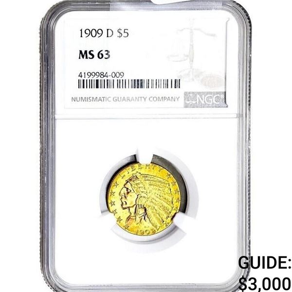 1909-D $5 Gold Half Eagle NGC MS63