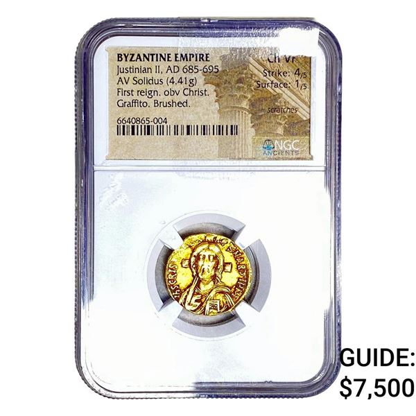 Byzantine Justinian II 685-695 Gold Solidus 4.41G NGC CHVF