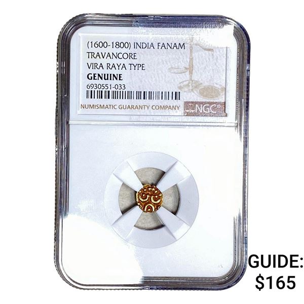 1600-1800 India Fanam Travancore Vira Raya .014AGW