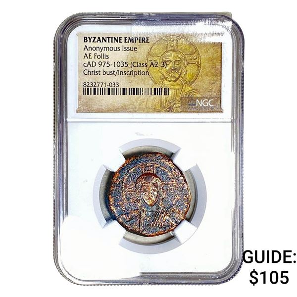 Byzantine cAD 975-1035[Class A2-3] Bronze Follis NGC