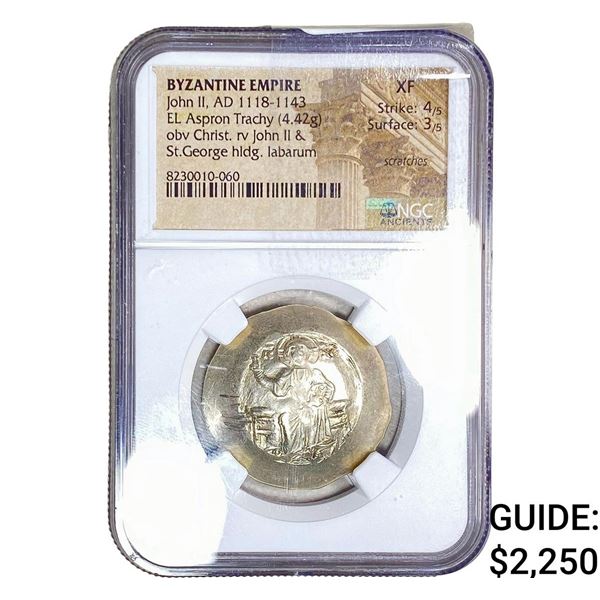 Byzantine JohnII 1118-1143 EL Aspron Trachy 4.42G NGC XF