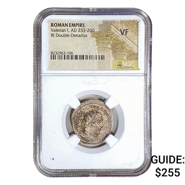 Roman Valerian I, AD 253-260 BI Dbl-Denarius NGC VF