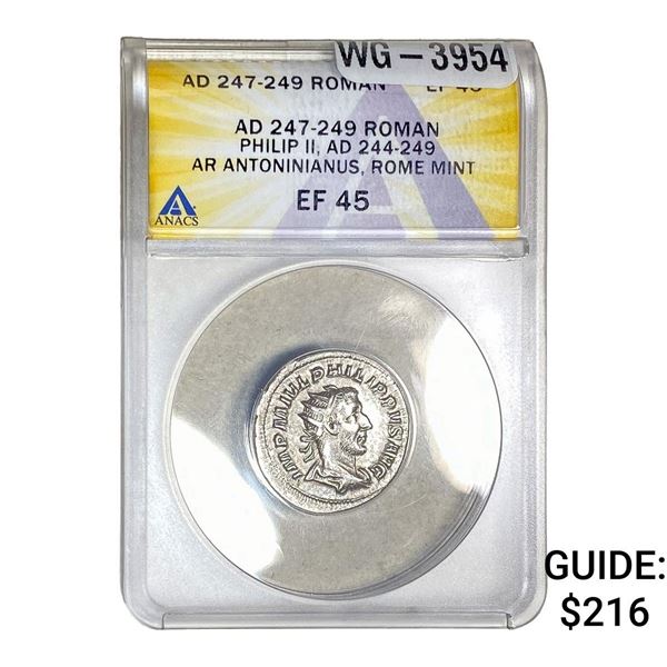 Roman Philip II, AD 247-249 SIlver Antoninianus EF45