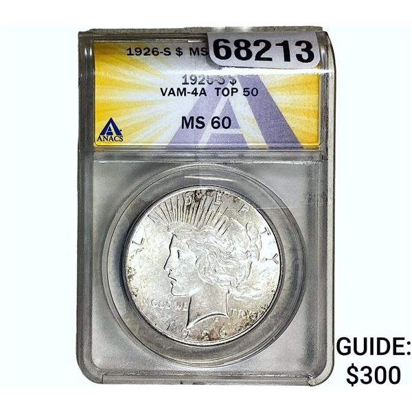 1926-S Silver Peace Dollar ANACS MS60 Vam-4A