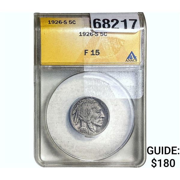 1926-S Buffalo Nickel ANACS F15