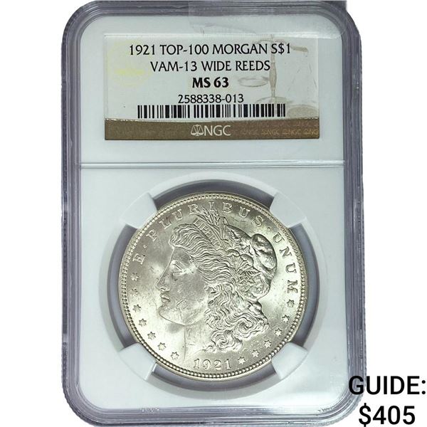 1921 Morgan Silver Dollar NGC MS63 VAM13 Wide Reeds