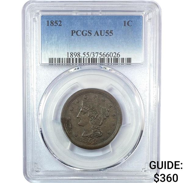 1852 Braided Hair Large Cent PCGS AU55