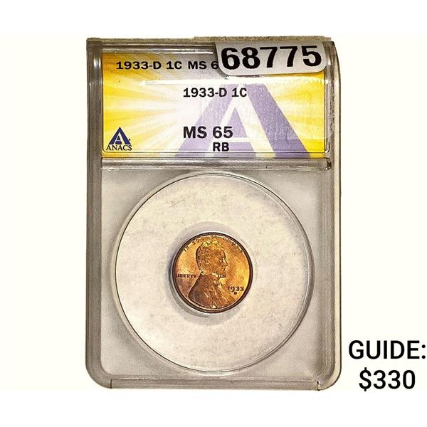 1933-D Wheat Cent ANACS MS65 RB