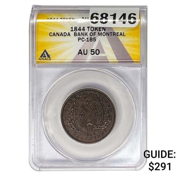 1844 Canada Bank of Montreal Token ANACS AU50
