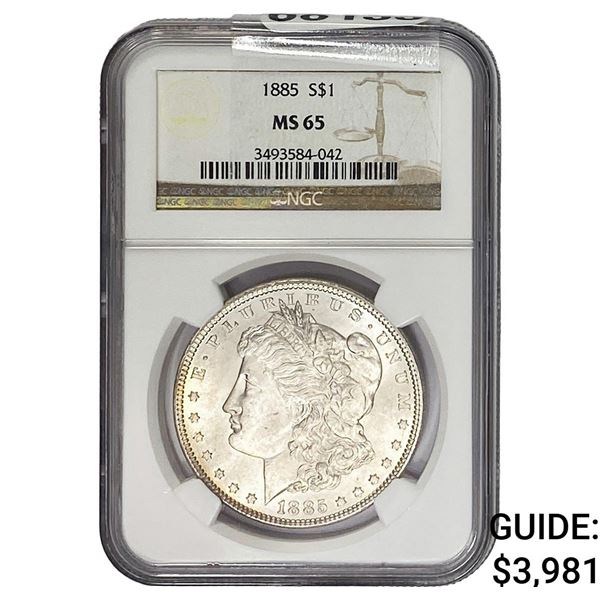 1885 Morgan Silver Dollar NGC MS65