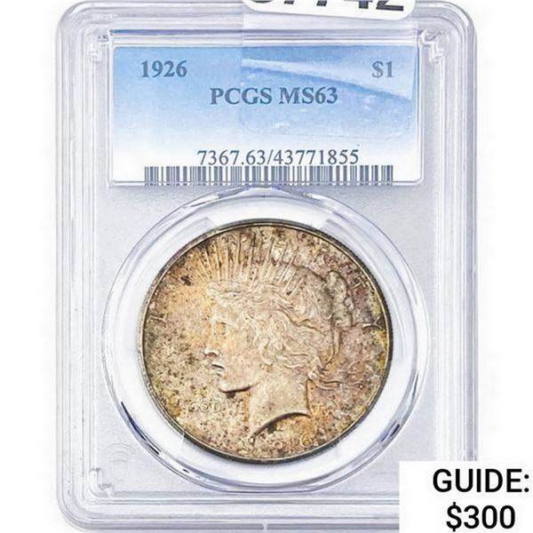 1926 Silver Peace Dollar PCGS MS63