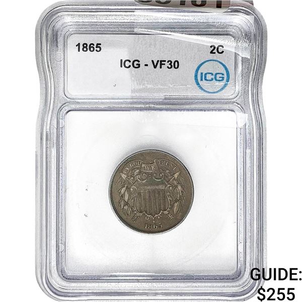 1865 Two Cent Piece ICG VF30