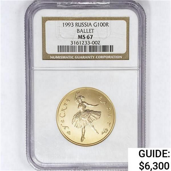 1993 100 Rubles 3.2g Russia Gold Ballet NGC MS67