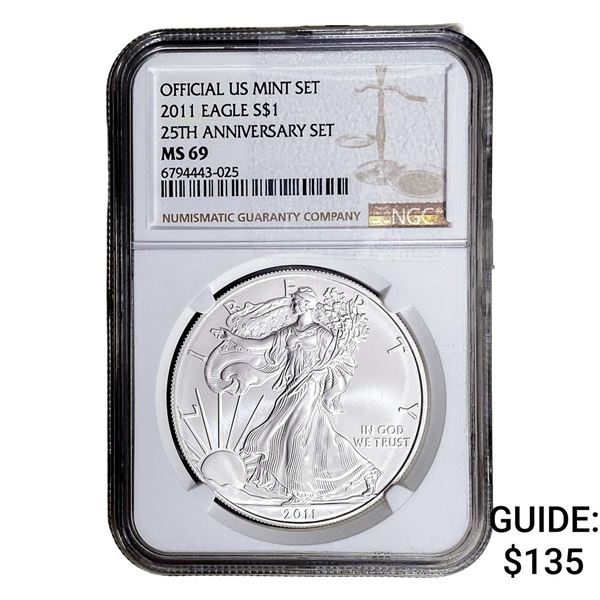 2011 Silver Eagle NGC MS69 25th Anniversary