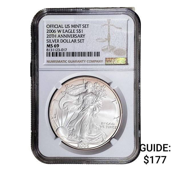 2006-W Silver Eagle NGC MS69 Burnished 20th Anniv.