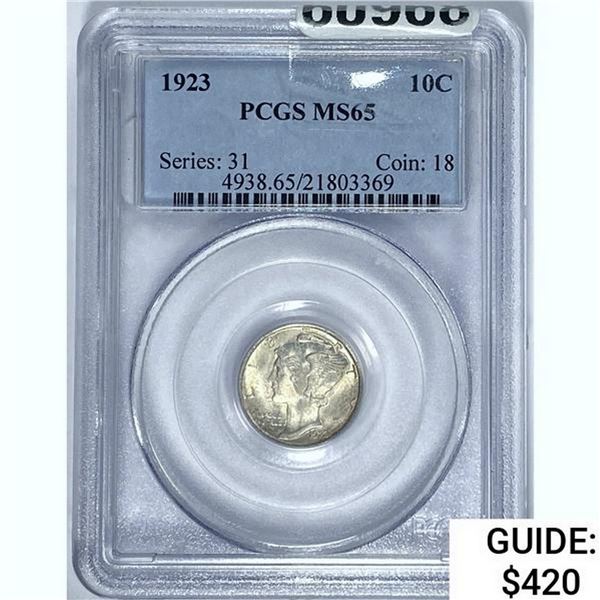 1923 Mercury Silver Dime PCGS MS65
