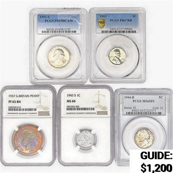 [5 Coins] 1937-1992 Varied Coinage PCGS/NGC PF/MS