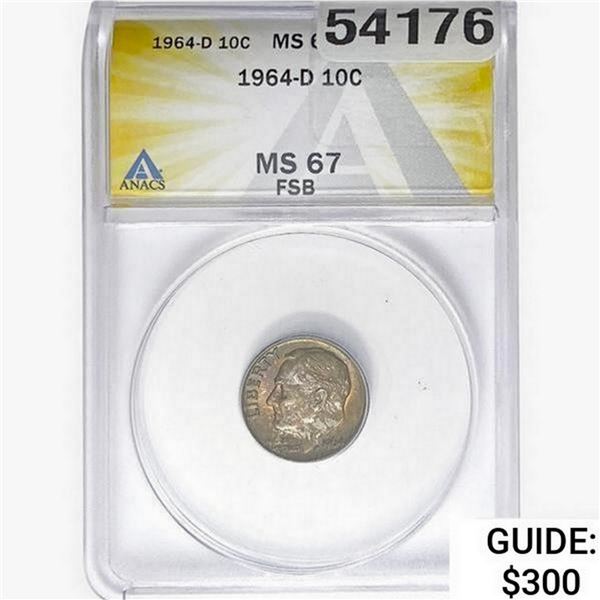 1964-D Roosevelt Dime ANACS MS67 FSB