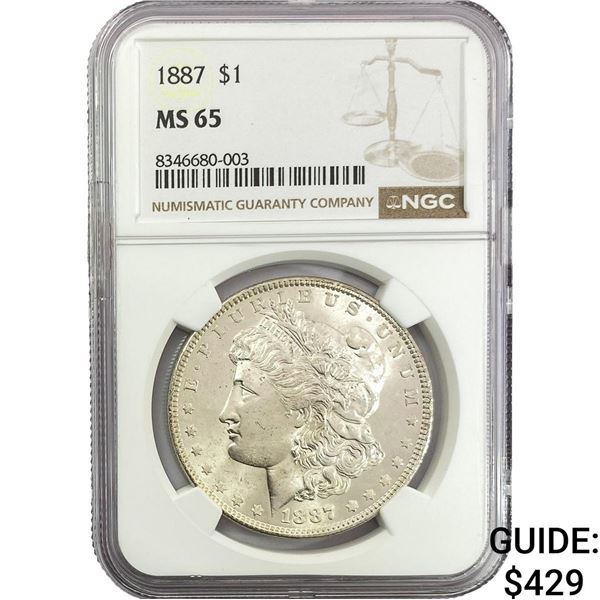 1887 Morgan Silver Dollar NGC MS65