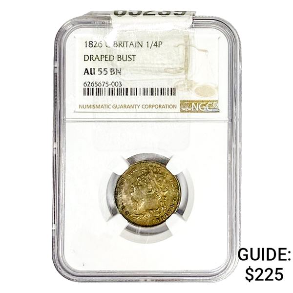 1826 G. Britain 1/4 Penny Drapped Bust NGC AU55 BN