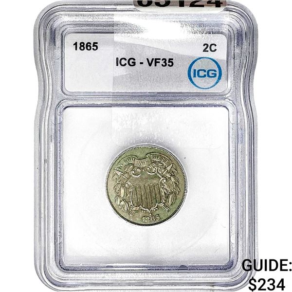 1865 Two Cent Piece ICG VF35