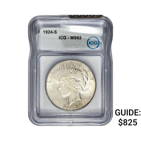 1924-S Silver Peace Dollar ICG MS62