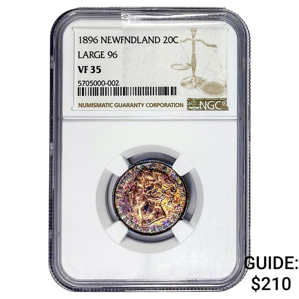 1896 Newfoundland 20 Cents NGC VF35 LG 96
