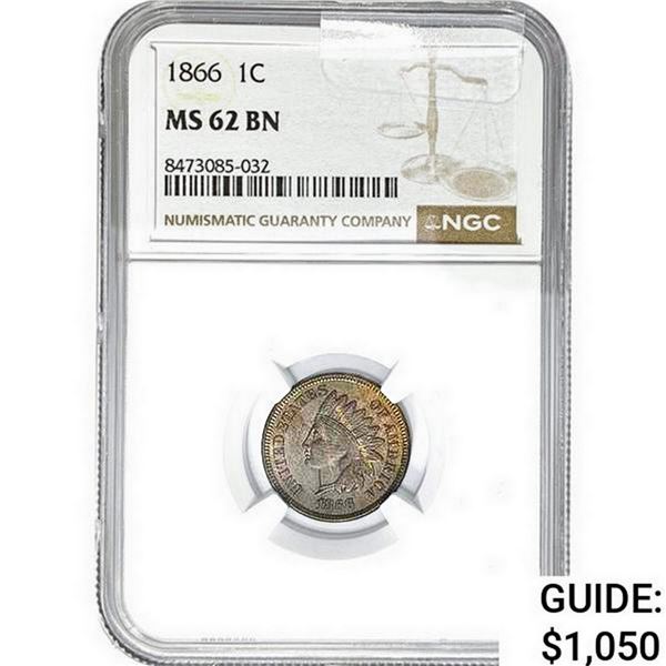 1866 Indian Head Cent NGC MS62 BN