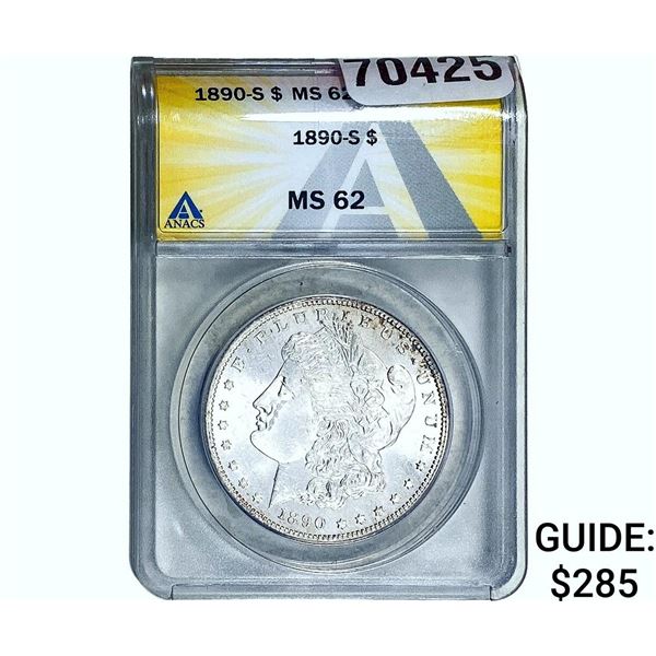1890-S Morgan Silver Dollar ANACS MS62
