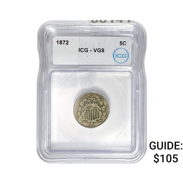 1872 Shield Nickel ICG VG8