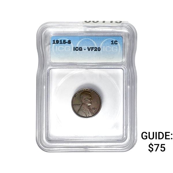 1915-S Wheat Cent ICG VF20