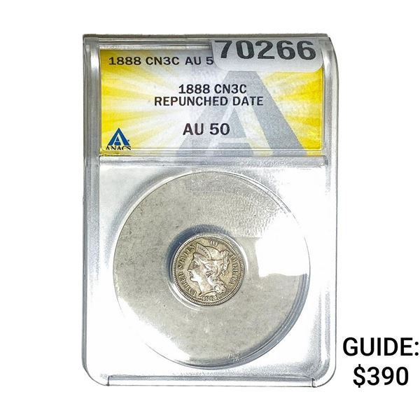 1888 Nickel Three Cent ANACS AU50 Repun. Date CN3C